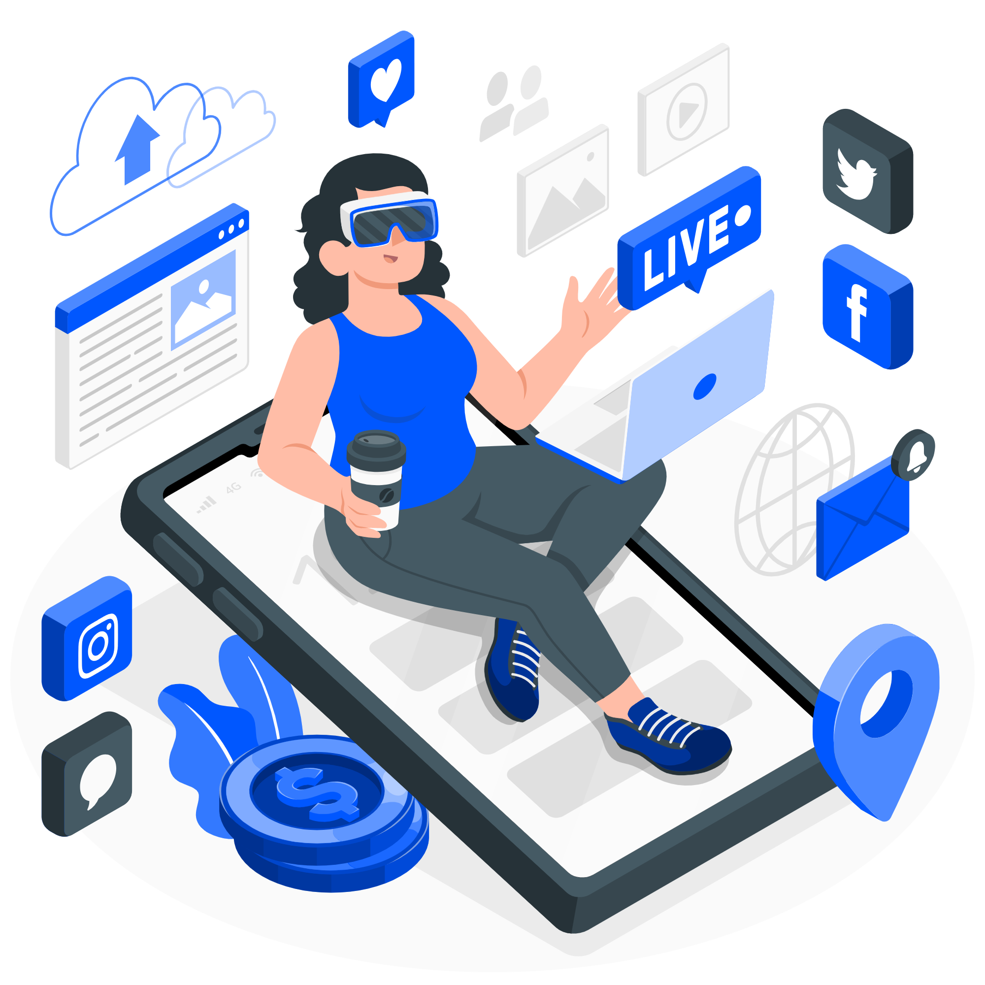 Abstract graphic showing marketing growth charts and icons